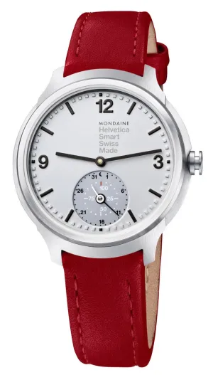 Mondaine Helvetica No1 Bold Stainless Steel Mens Smartwatch Red Leather Strap MH1.B2S80.LC