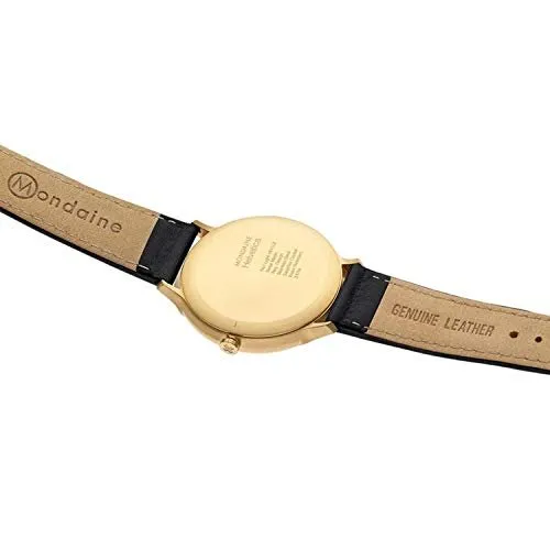 Mondaine Men's Helvetica Stainless Steel Quartz Watch with Leather Strap, Black, 20 (Model: MH1B2S20LB)