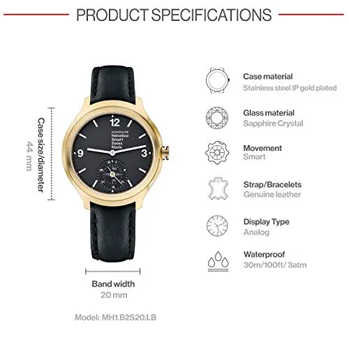 Mondaine Men's Helvetica Stainless Steel Quartz Watch with Leather Strap, Black, 20 (Model: MH1B2S20LB)