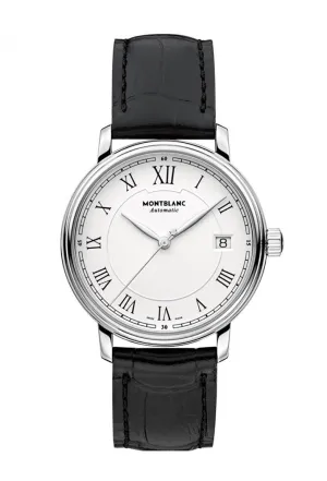 Montblanc Tradition White Dial Date Black Leather Strap Automatic Mens Watch 112609