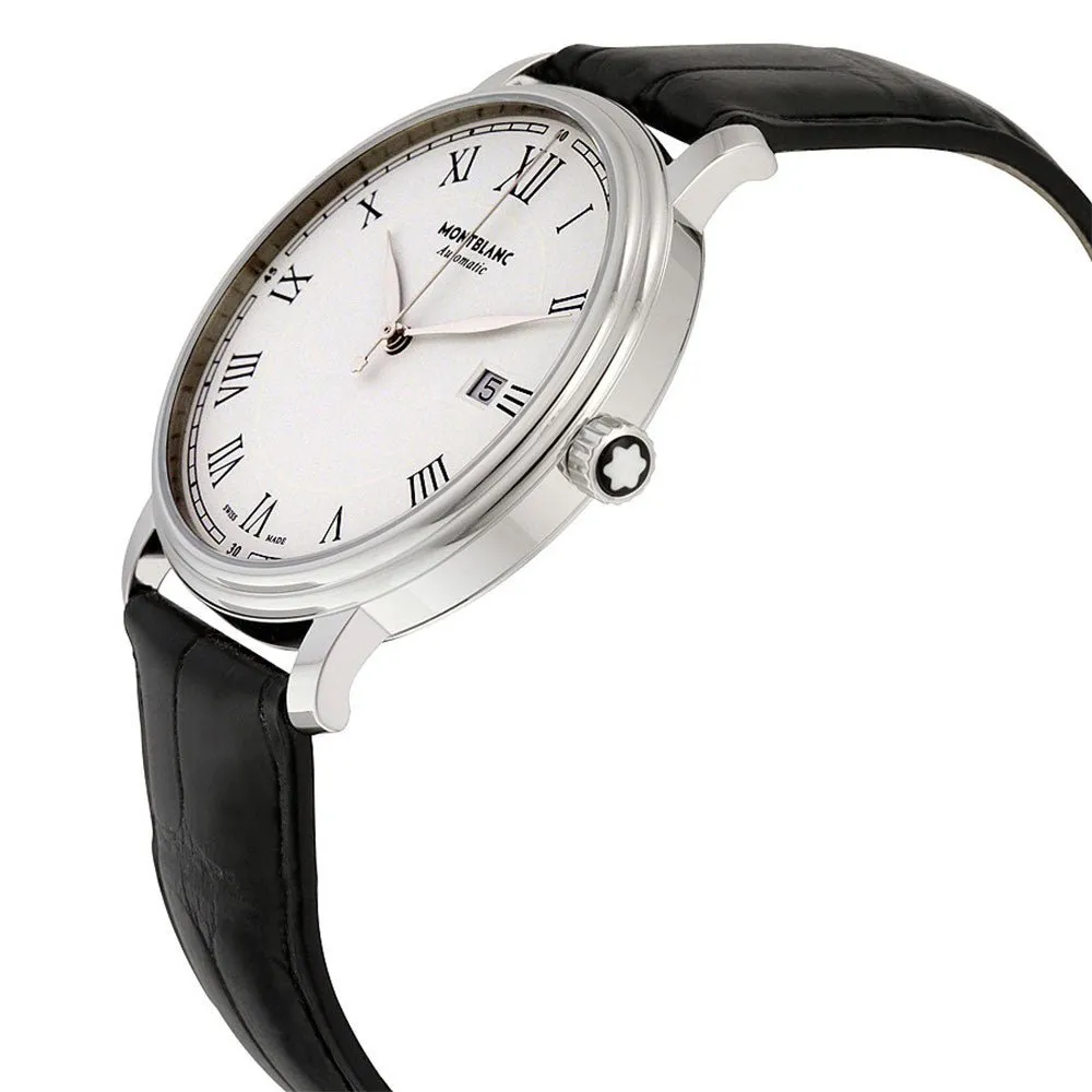 Montblanc Tradition White Dial Date Black Leather Strap Automatic Mens Watch 112609