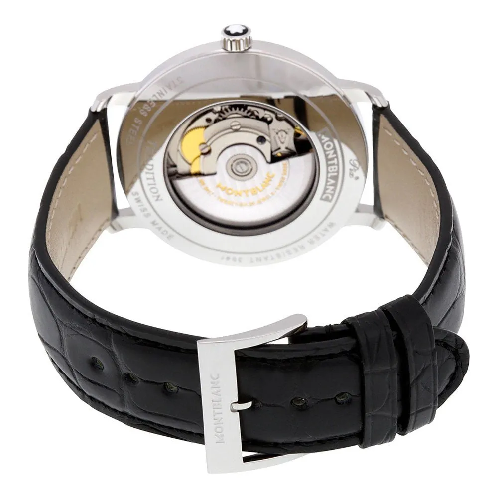 Montblanc Tradition White Dial Date Black Leather Strap Automatic Mens Watch 112609