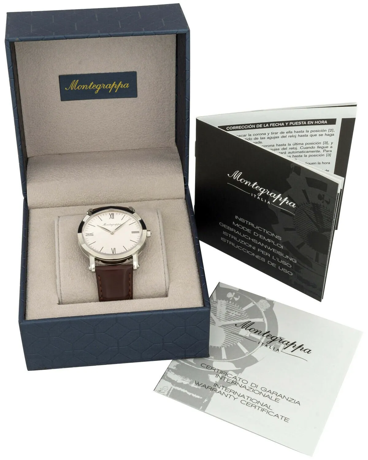 Montegrappa Nerouno Slim White Dial Brown Leather Strap Quartz Men's Watch IDNMWAIW