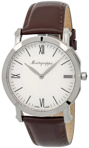 Montegrappa Nerouno Slim White Dial Brown Leather Strap Quartz Men's Watch IDNMWAIW