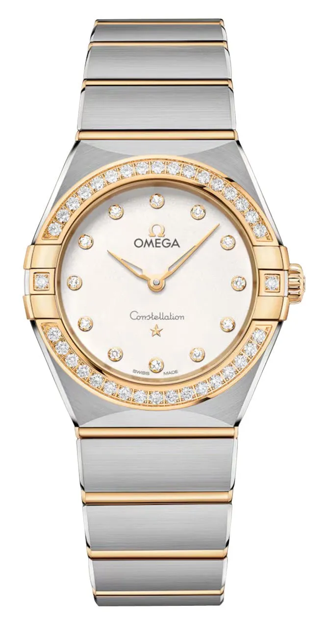 Omega Constellation Stainless Steel & 18K Yellow Gold Silver Dial Diamonds Quartz Womens Watch 131.25.28.60.52.002