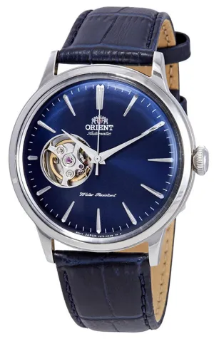 Orient Contemporary Classic Automatic Open Heart Blue Dial Blue Leather Strap Mens Watch RA-AG0005L10B