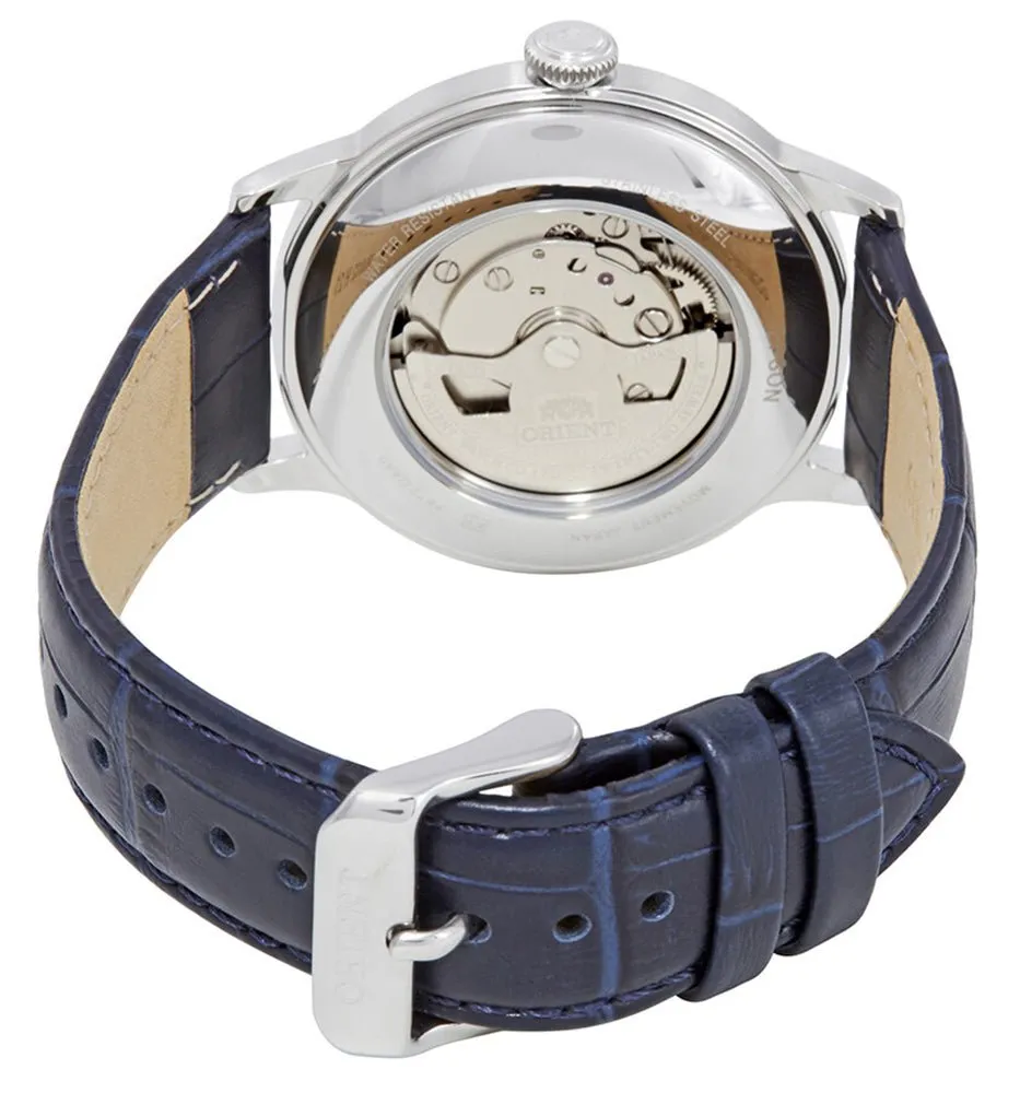 Orient Contemporary Classic Automatic Open Heart Blue Dial Blue Leather Strap Mens Watch RA-AG0005L10B