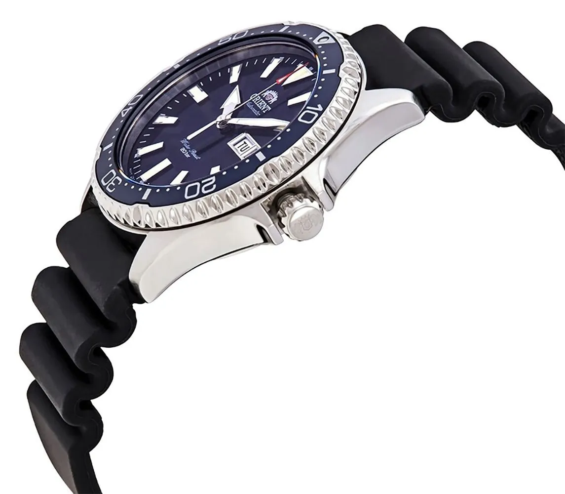 Orient Kamasu Automatic Black Silicone Strap Blue Dial Day-Date Divers Mens Watch RA-AA0006L19B