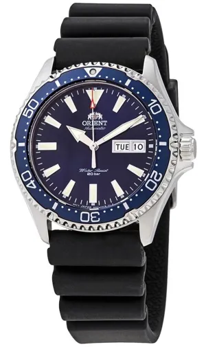 Orient Kamasu Automatic Black Silicone Strap Blue Dial Day-Date Divers Mens Watch RA-AA0006L19B