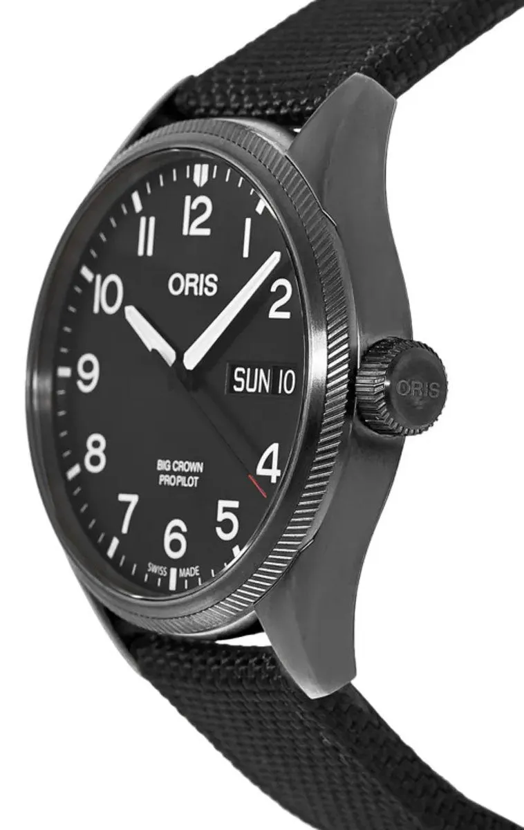 Oris Big Crown ProPilot Automatic Black Textile Strap Grey PVD Black Dial Day-Date Mens Watch 752 7698 4264-FS