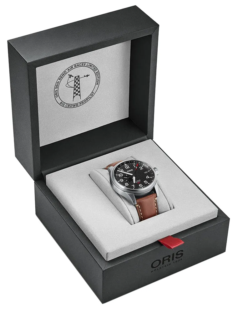 Oris Limited Edition 56th Reno Air Races Big Crown ProPilot GMT Automatic Stainless Steel Brown Leather Black Dial Date Mens Watch 748 7710 4184-Set