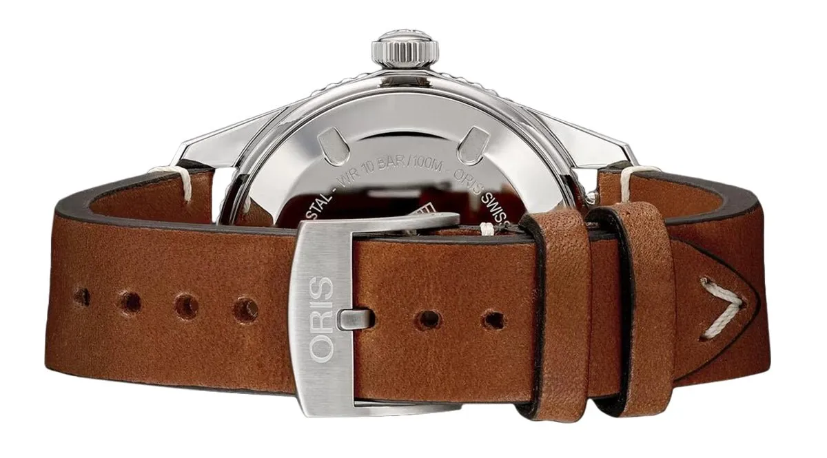 Oris Divers Sixty-Five Automatic Stainless Steel & Bronze Brown Leather Strap Blue Dial Date Mens Watch 733 7707 4355-07 5 20 45