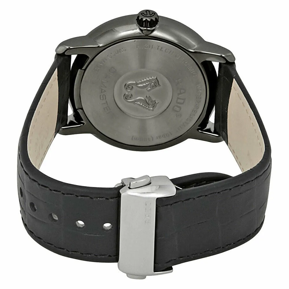 Rado DiaMaster Plasma Ceramic Silver Dial Date Black Leather Strap Quartz Mens Watch R14135106
