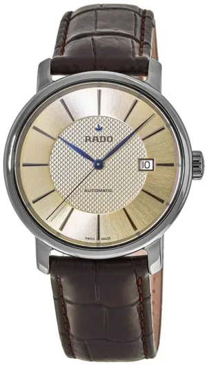 Rado DiaMaster XL Plasma High Tech Ceramic Automatic Champagne Dial Date Brown Strap Mens Watch R14074256