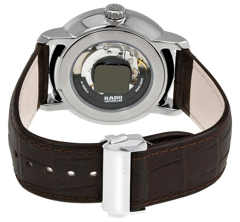 Rado DiaMaster XL Plasma High Tech Ceramic Automatic Champagne Dial Date Brown Strap Mens Watch R14074256