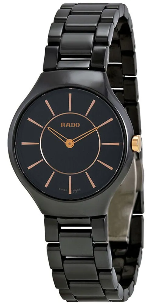Rado True Thinline Black Ceramic Black Dial Quartz Womens Watch R27742152