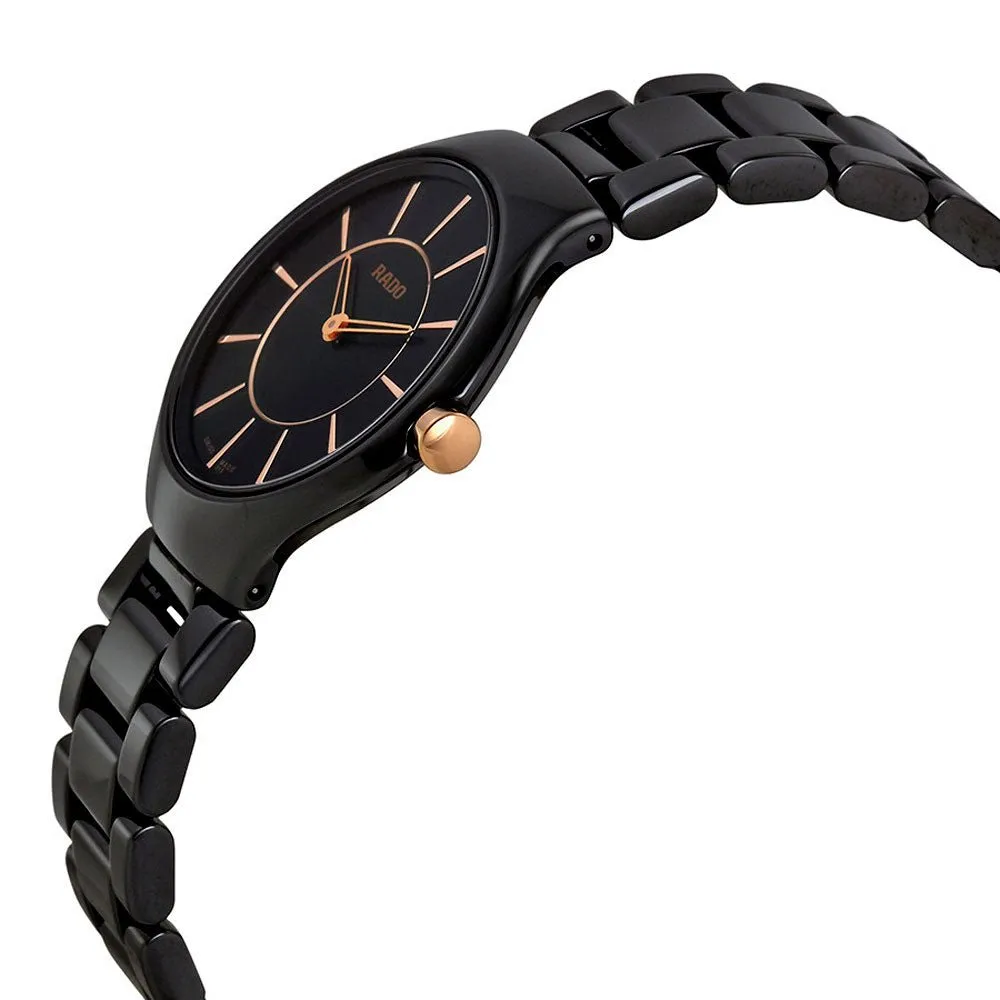 Rado True Thinline Black Ceramic Black Dial Quartz Womens Watch R27742152