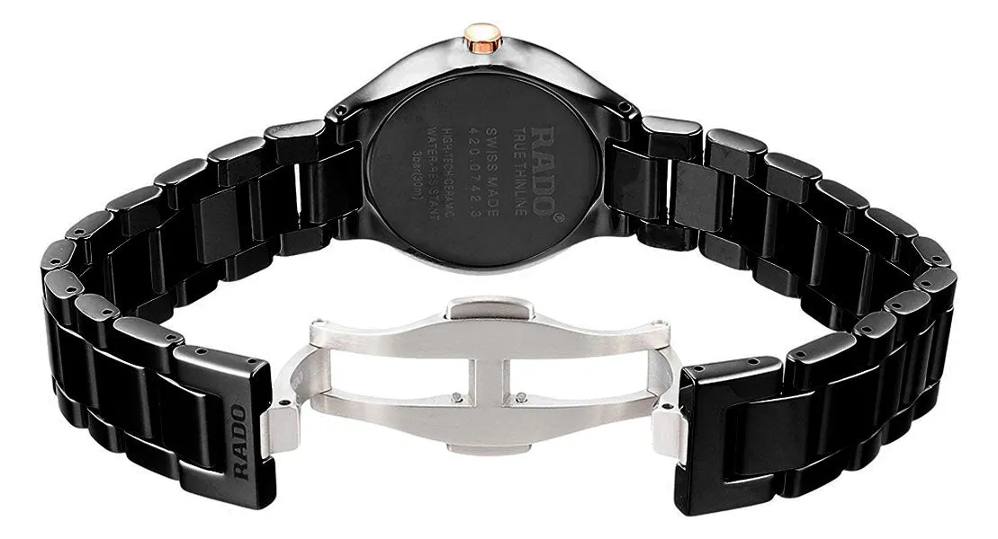 Rado True Thinline Black Ceramic Black Dial Quartz Womens Watch R27742152