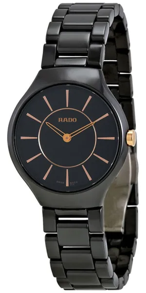 Rado True Thinline Black Ceramic Black Dial Quartz Womens Watch R27742152