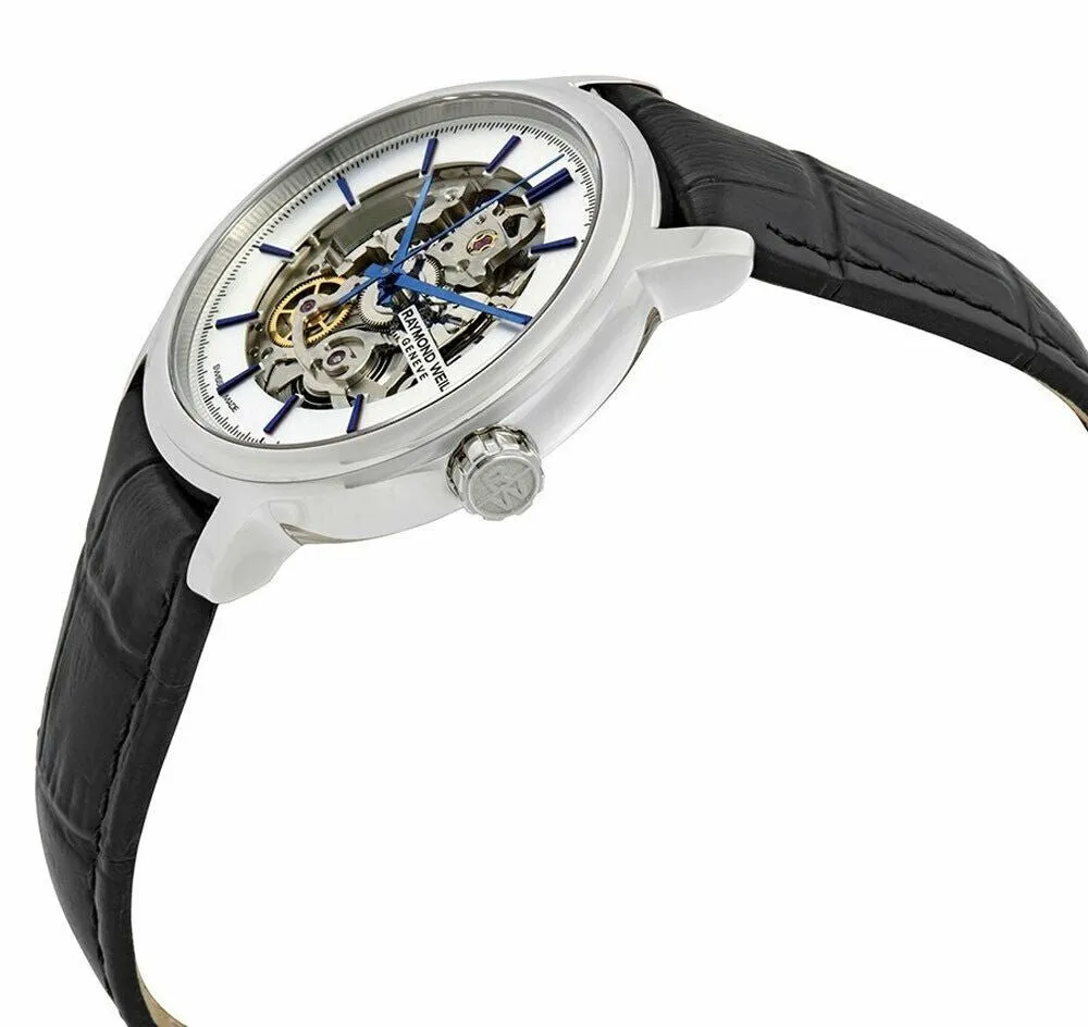 Raymond Weil Maestro Skeleton Dial Black Leather Strap Automatic Mens Watch 2215-STC-65001