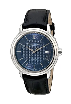 Raymond Weil Maestro Stainless Steel Blue Dial Leather Band Automatic Mens Watch 2837-STC-50001