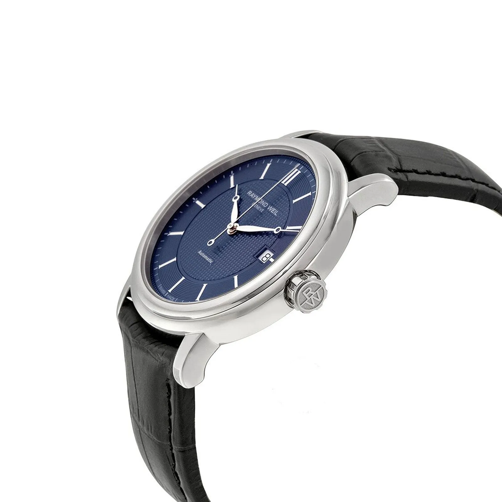 Raymond Weil Maestro Stainless Steel Blue Dial Leather Band Automatic Mens Watch 2837-STC-50001