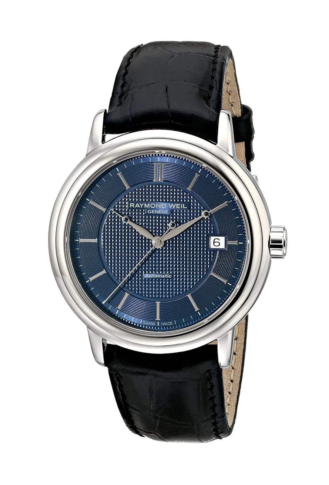 Raymond Weil Maestro Stainless Steel Blue Dial Leather Band Automatic Mens Watch 2837-STC-50001
