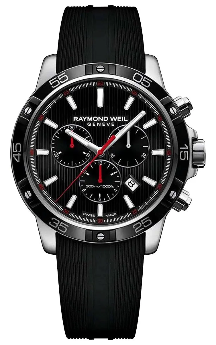 Raymond Weil Tango Chronograph Stainless Steel Black Dial Rubber Strap Date Divers Quartz Mens Watch 8560-SR1-20001