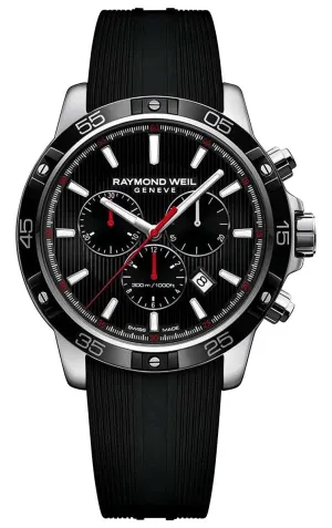Raymond Weil Tango Chronograph Stainless Steel Black Dial Rubber Strap Date Divers Quartz Mens Watch 8560-SR1-20001