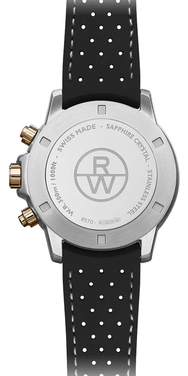 Raymond Weil Tango Chronograph Two-Tone Stainless Steel Black Dial Black Rubber Strap Date Divers Quartz Mens Watch 8570-R51-20001