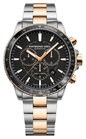 Raymond Weil Tango Chronograph Two-Tone Stainless Steel Black Dial Date Divers Quartz Mens Watch 8570-SP5-20001