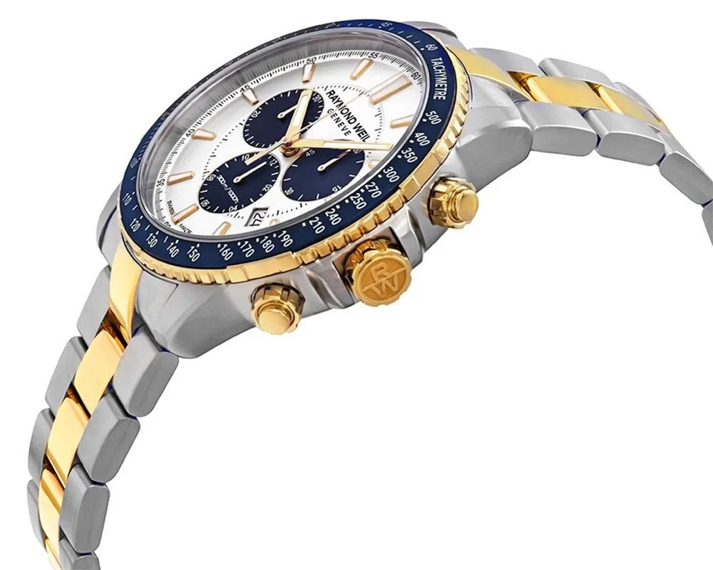 Raymond Weil Tango Chronograph Two Tone Stainless Steel Silver Dial Date Quartz Divers Mens Watch 8570-SP3-65501