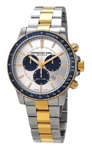 Raymond Weil Tango Chronograph Two Tone Stainless Steel Silver Dial Date Quartz Divers Mens Watch 8570-SP3-65501