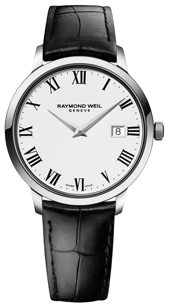 Raymond Weil Toccata Quartz White Dial Date Black Leather Mens Watch 5488-STC-00300