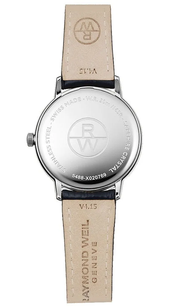 Raymond Weil Toccata Quartz White Dial Date Black Leather Mens Watch 5488-STC-00300