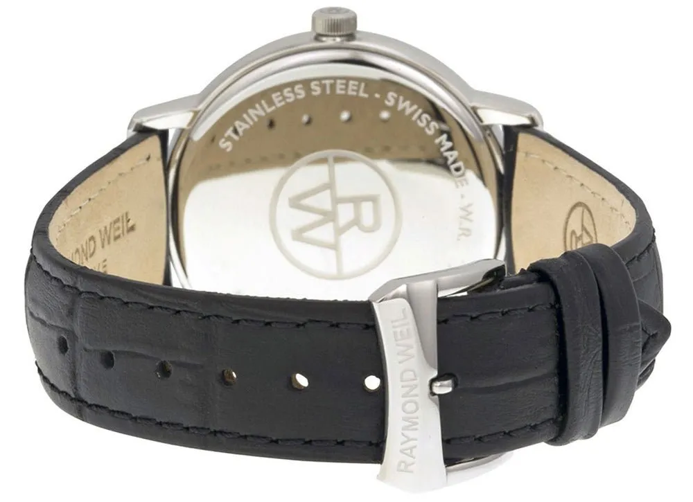 Raymond Weil Toccata Quartz White Dial Date Black Leather Mens Watch 5488-STC-00300