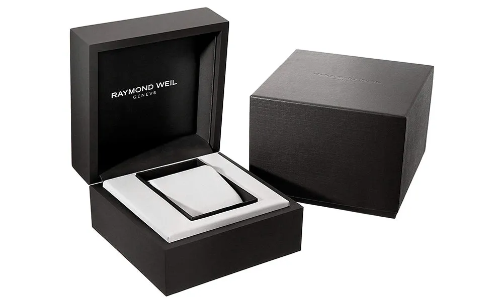 Raymond Weil Toccata Quartz White Dial Date Black Leather Mens Watch 5488-STC-00300