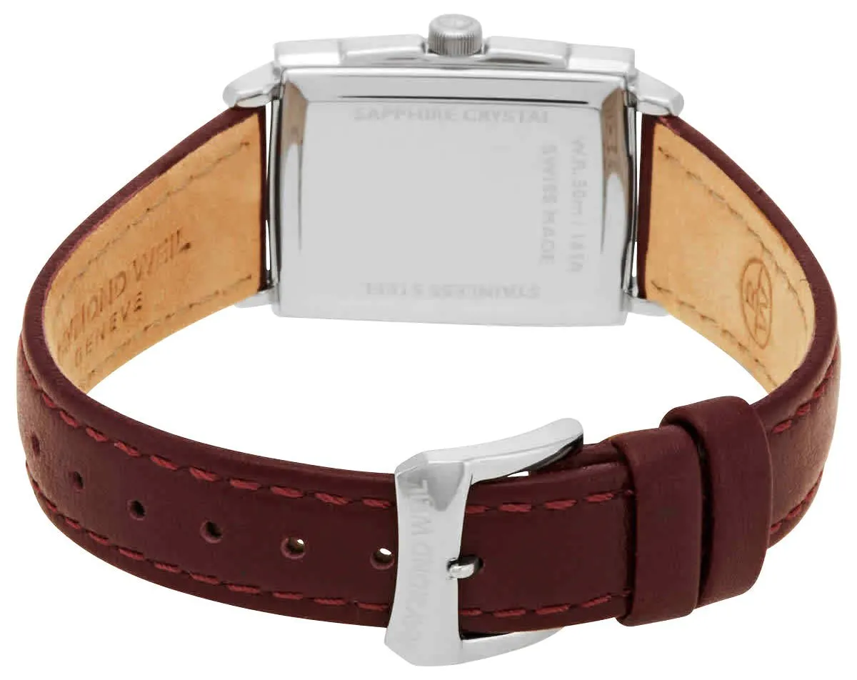 Raymond Weil Toccata Stainless Steel Burgundy Dial Burgundy Leather Strap Diamonds Date Quartz Womens Watch 5925-STC-00451