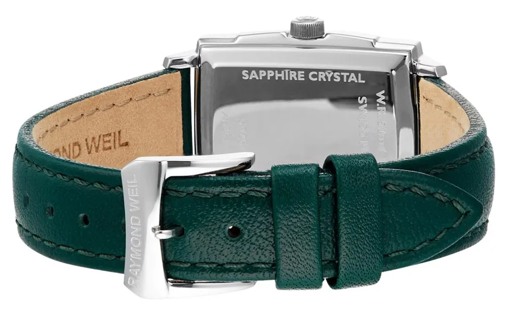 Raymond Weil Toccata Stainless Steel Green Dial Green Leather Strap Diamonds Date Quartz Womens Watch 5925-STC-00521