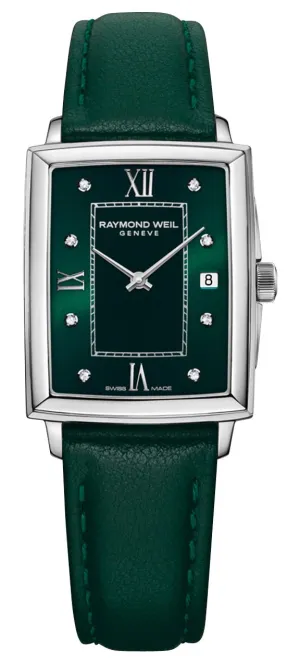 Raymond Weil Toccata Stainless Steel Green Dial Green Leather Strap Diamonds Date Quartz Womens Watch 5925-STC-00521