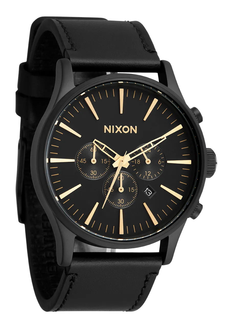 Sentry Chrono Leather - Matte Black / Gold / Black