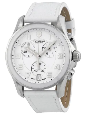 Swiss Army Chrono Classic Stainless Steel & Ceramic White Leather Strap Womens Watch White Dial Date 241500
