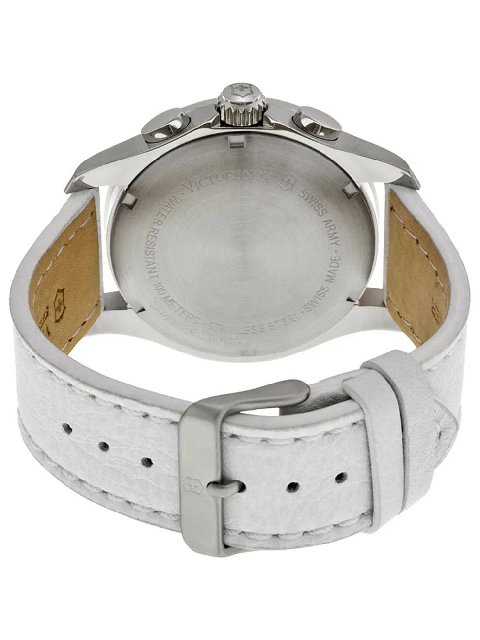 Swiss Army Chrono Classic Stainless Steel & Ceramic White Leather Strap Womens Watch White Dial Date 241500