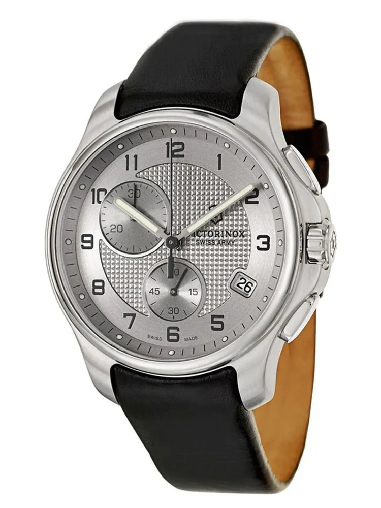 Swiss Army Classic Officer's Chronograph Stainless Steel Mens Strap Watch Silver Dial 241553