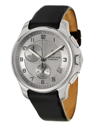 Swiss Army Classic Officer's Chronograph Stainless Steel Mens Strap Watch Silver Dial 241553