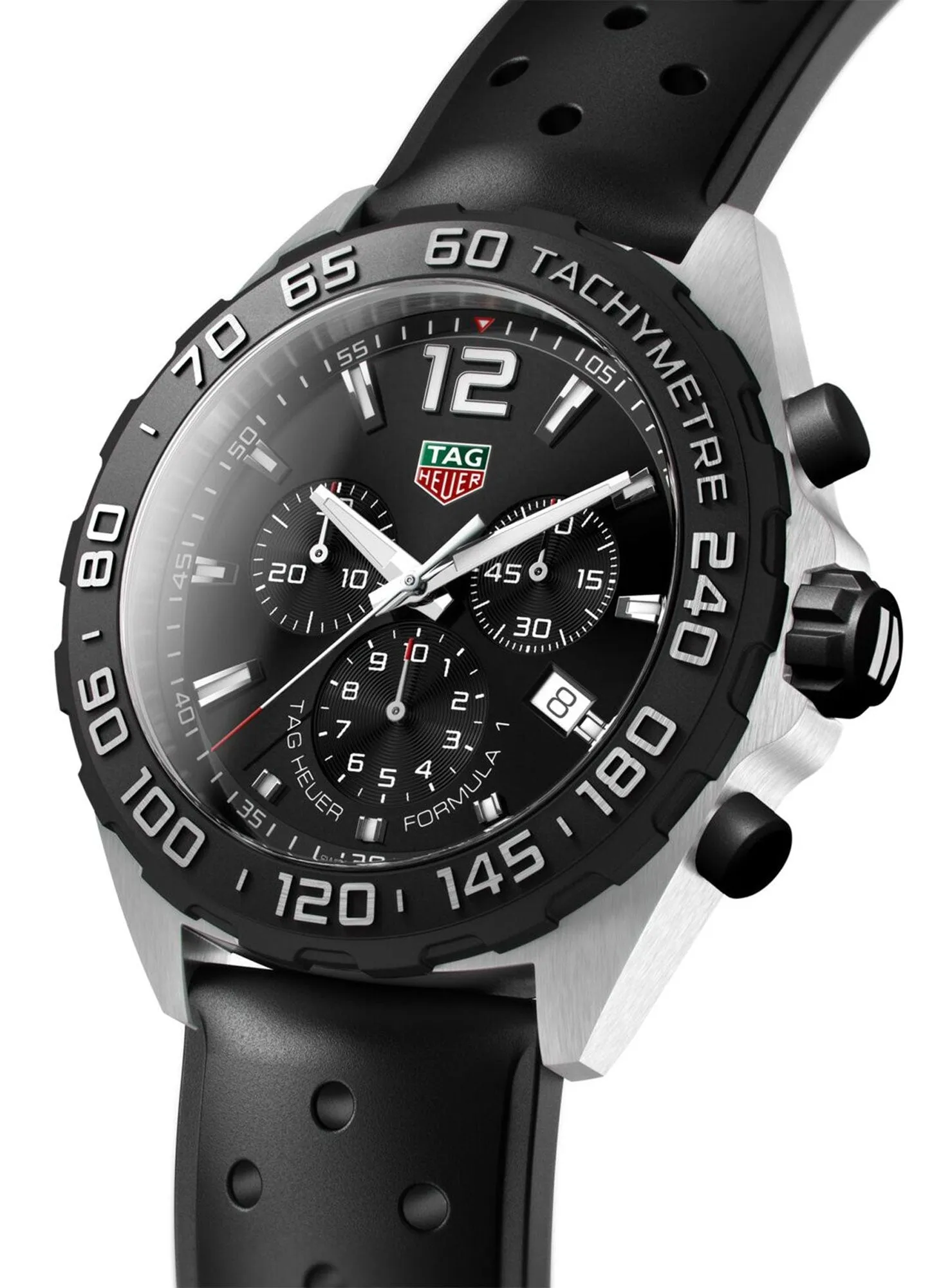 TAG Heuer Formula 1 Chronograph Stainless Steel Black Rubber Strap Black Dial Date Divers Quartz Mens Watch CAZ1010.FT8024