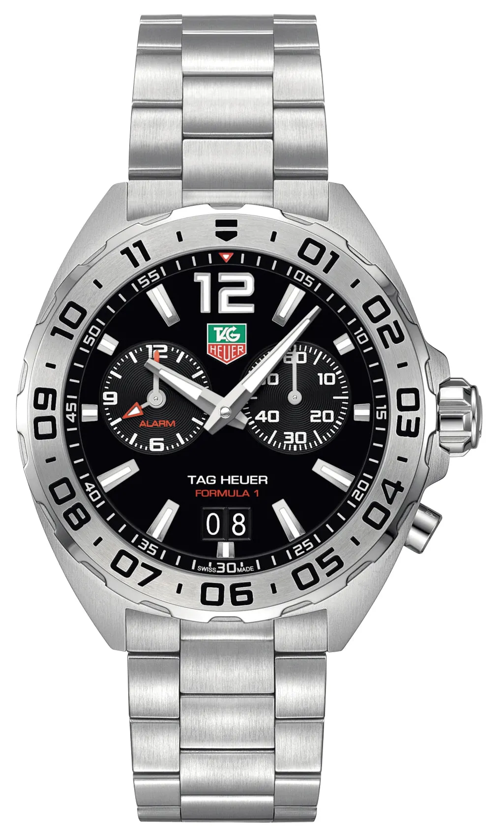 TAG Heuer Formula 1 Stainless Steel Black Dial Date Alarm Divers Quartz Mens Watch WAZ111A.BA0875