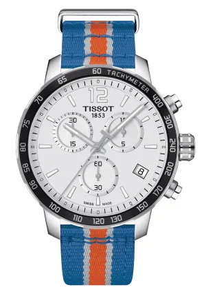 Tissot Quickster Special Edition NBA New York Knicks Chronograph Stainless Steel Silver Dial Blue/Orange Textile Strap Date Quartz Mens Watch T095.417.17.037.06