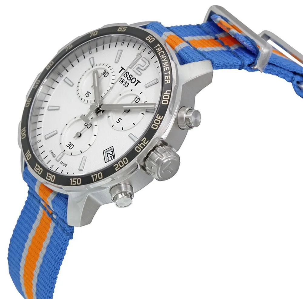 Tissot Quickster Special Edition NBA New York Knicks Chronograph Stainless Steel Silver Dial Blue/Orange Textile Strap Date Quartz Mens Watch T095.417.17.037.06