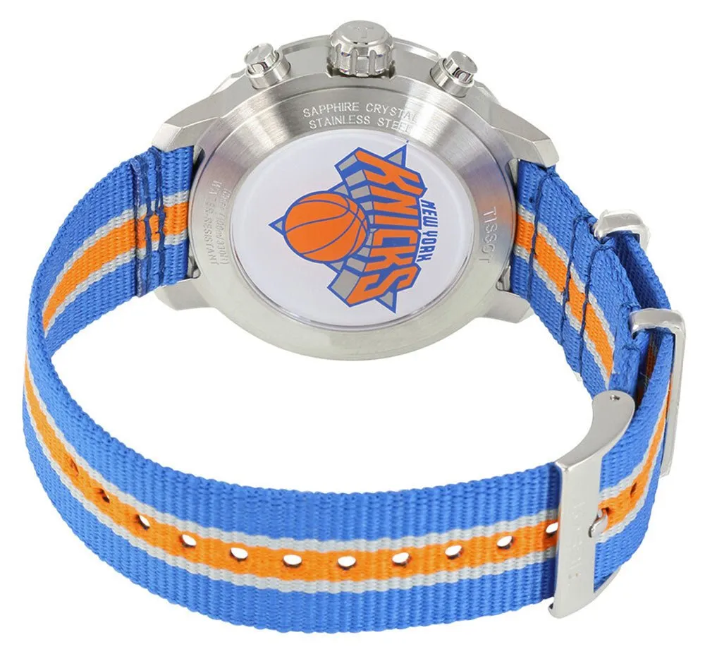 Tissot Quickster Special Edition NBA New York Knicks Chronograph Stainless Steel Silver Dial Blue/Orange Textile Strap Date Quartz Mens Watch T095.417.17.037.06